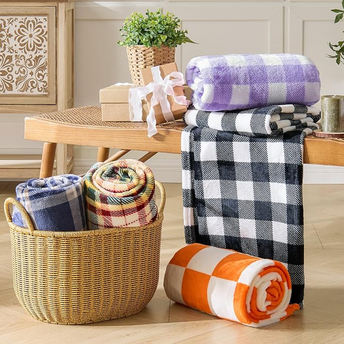 BEDELITE Plaid Fleece Throw Blanket, Purple & White Buffalo 50x60 Throw | 100% Polyester Microfibe, Soft Cozy, Lightweight Warm, Classic Buffalo Plaid, Room Decor, Gift for Women Girls, for Couch Bed