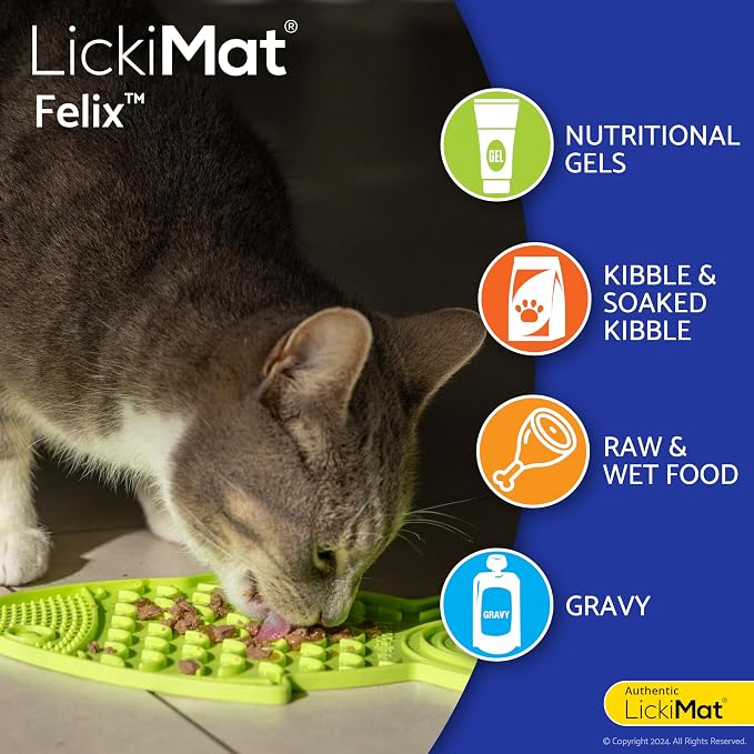 Lickimat Casper & Felix, Fish-Shaped Cat Slow Feeders Lick Mat, Boredom Anxiety Reducer; Perfect for Food, Treats and Anxiety Reduction. (Turquoise & Green)