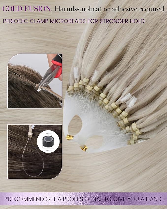 LaaVoo Micro Link Hair Extensions Human Hair Platinum Blonde Micro Loop Hair Extensions Real Human Hair Long Straight 24 in 50g/50s
