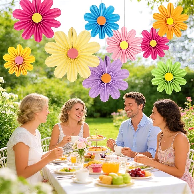 SUNBEAUTY Hanging Paper Fans Colorful Daisy Party Decoration Set Paper Flower Decorations for Wall Paper Fans Reusable Flower Wall Decor for Birthday Fiesta Mexican Party Babyshower Mothers Day