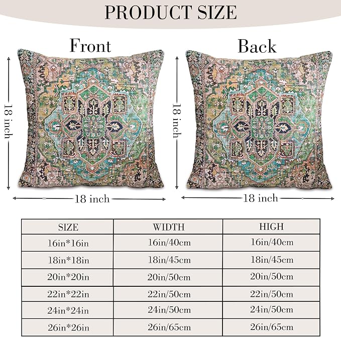 Boho Throw Pillow Covers 18x18 inch Set of 2,Boho Vintage Carpet Pattern Antique Ethnic Decor Double Sided Pattern Cushion Cover Soft Pillow Case Living Sofa Room Bed Square Pillow Cover