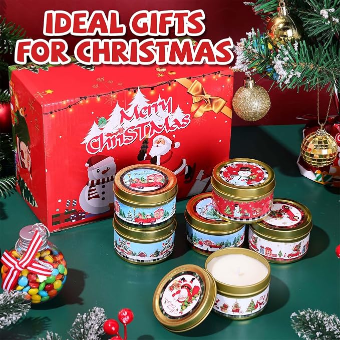 MTLEE 24 Pcs Christmas Scented Candles Set Vintage Christmas Candles with Festive Fragrance for Xmas Holiday Party Rustic Home Decor Stocking Stuffer Gifts for Women Men Coworkers Friend(Santa)