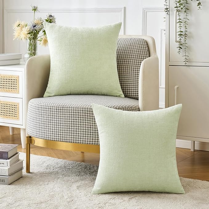 MIULEE Soft Chenille Throw Pillow Covers Light Green 16x16 Inch Pack of 2 | Modern Home Decor, Classic Decorative Pillows, Solid Dyed Cases, Boho Couch Cushion Covers for Sofa Bed Living Room