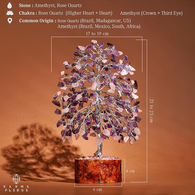 Healing Crystal Tree of Life for Birthday Gifts for Women, Mom, Sister, Friends Brings Good Luck, Money, Positivity, Reiki Healing, Handmade Feng Shui Boho Decor for Home & Office - Rose, Amethyst