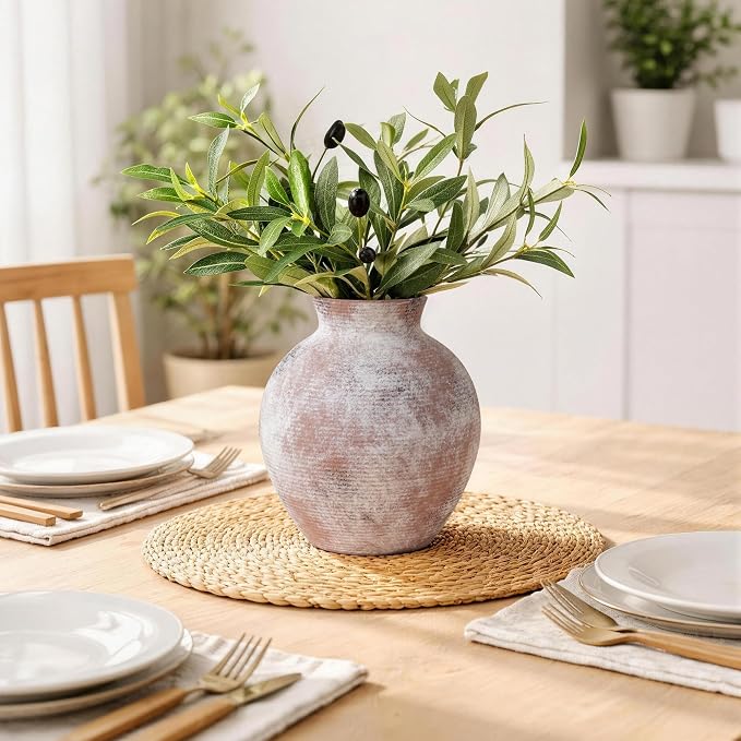 Ceramic Flower Vase Home Decor, 7.4 in Farmhouse Table Vase Retro Vintage Living Room Kitchen Bedroom Decoration Pottery Decorative Vases for Flowers Shelf Office Coffee Desk Dining Entryway, Classic