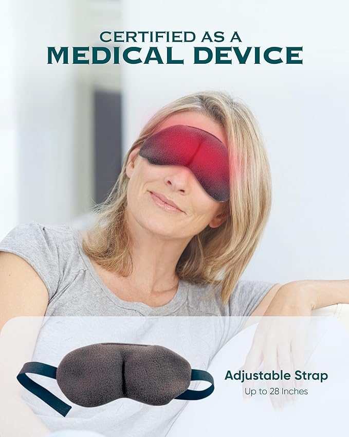 Microwavable Heated Eye Mask for Dry Eyes - Warm Eye Compress with Soft Fleece, Cleaned Wheat & Elasticated Strap - Relaxing Hot Eye Compress for Headaches, Sinus, Sore Cheeks, Tension