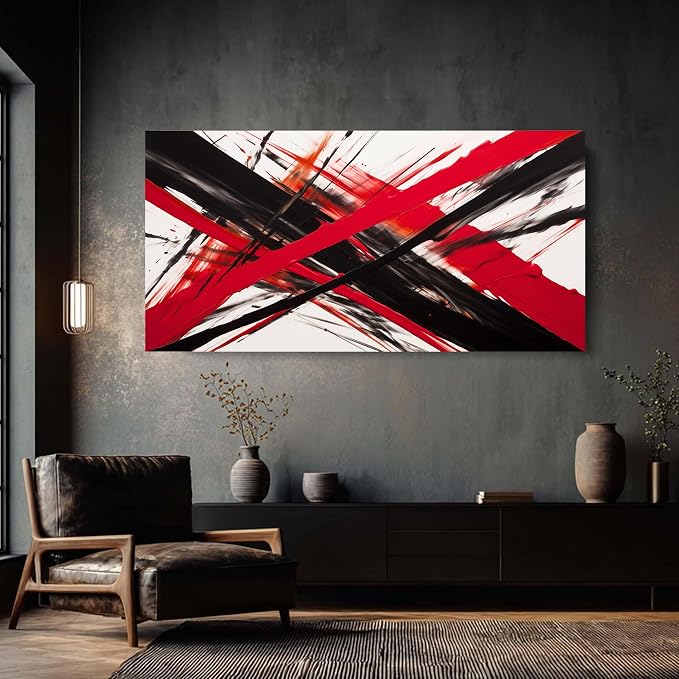 Large Canvas Wall Art for Living Room Black and Withe Red Abstract Print Picture Bedroom Office Wall Decor Modern Framed Abstract Wall Decoration Artwork Size 29x58 Ready to Hang