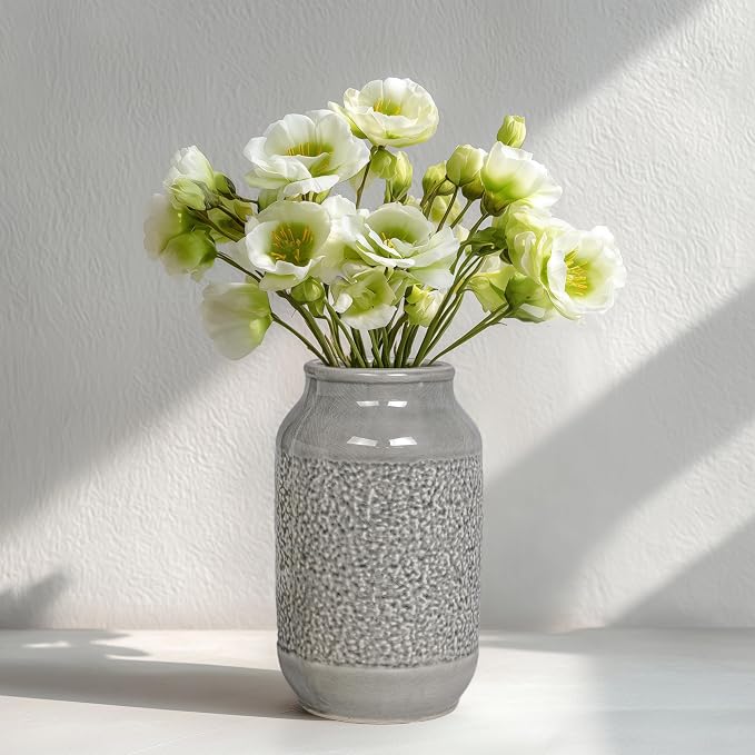 Ceramic Vase for Home Decor, 9 Inch Minimalist Decorative Vases for Flower, Centerpieces, Bookshelf, Tabletop, Living Room, Bathroom, Entryway, Coffee Table Decor, Grey