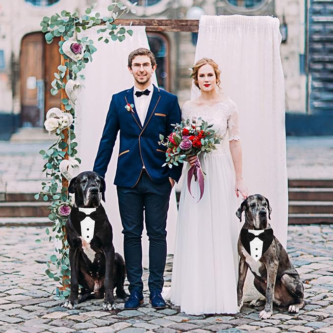 GOYOSWA Dog Tuxedo Suit Wedding Bandana Collar with Bow Tie, Adjustable Formal Dog Tux, Engagement Birthday Tuxedo for Small Medium Large Dogs Pets (Large: Neck 15”-25”) (Pack of 3)