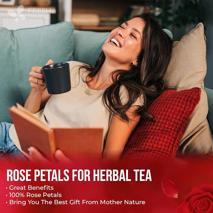 FreshDrinkUS, Premium 8oz Dried Rose Petals, 100% Natural & Pure, Herbal Tea, Daily Infusion Botanical, No Sugar, No Caffeine, No Gluten, Vegan. Rich in Antioxidants.