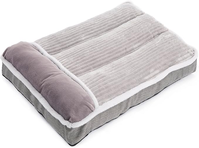Dog Bed for Large Dogs, Dog Mattress with Pillow for Crate Kennel, Sofa pet Bed, Super Soft pet Bed for Medium, Jumbo, Small Dogs Breeds Grey, Medium:(31"x25"x3")