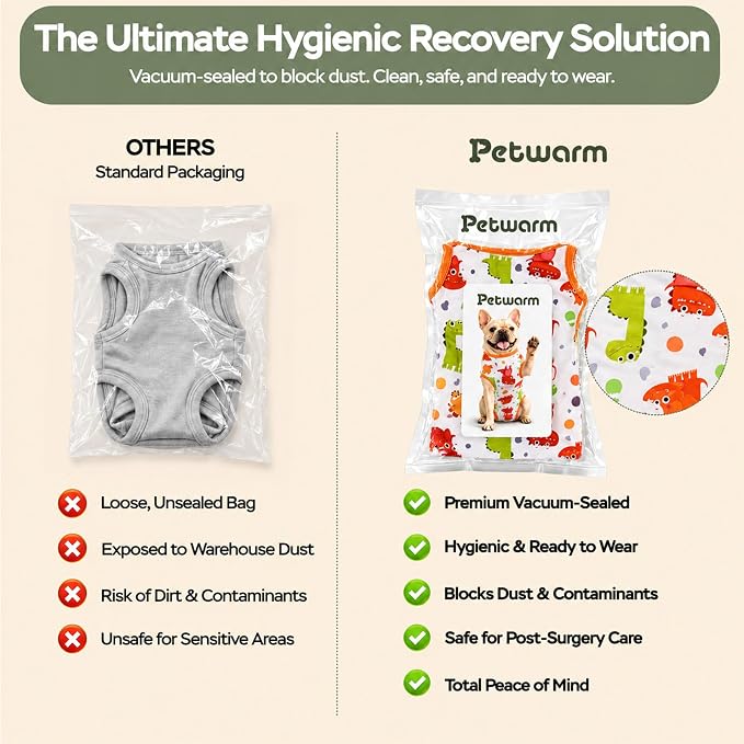 PetWarm Dog Surgery Recovery Suit Neuter, Recovery Suit for Dogs, Dog Recovery Shirt Abdominal Wounds Bandages Substitute E-Collar and Cone, Dinosaur Pattern, Yellow, S