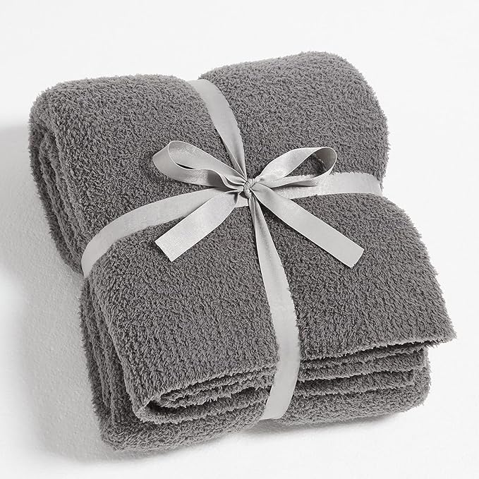 Super Soft Knit Throw Blanket Twin Size Dark Grey-Lightweight Plush Fuzzy Fluffy Warm Cozy Blankets and Throws for Sofa Bed All Season Use, 60x80 inches