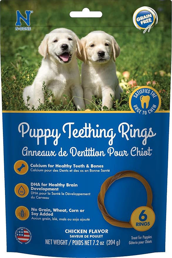 N-Bone Grain-Free Puppy Teething Rings, Chicken Flavor, Natural Puppy Teething Chews, Helps Soothe Teething Gums, Calcium Enriched, 6 Rings
