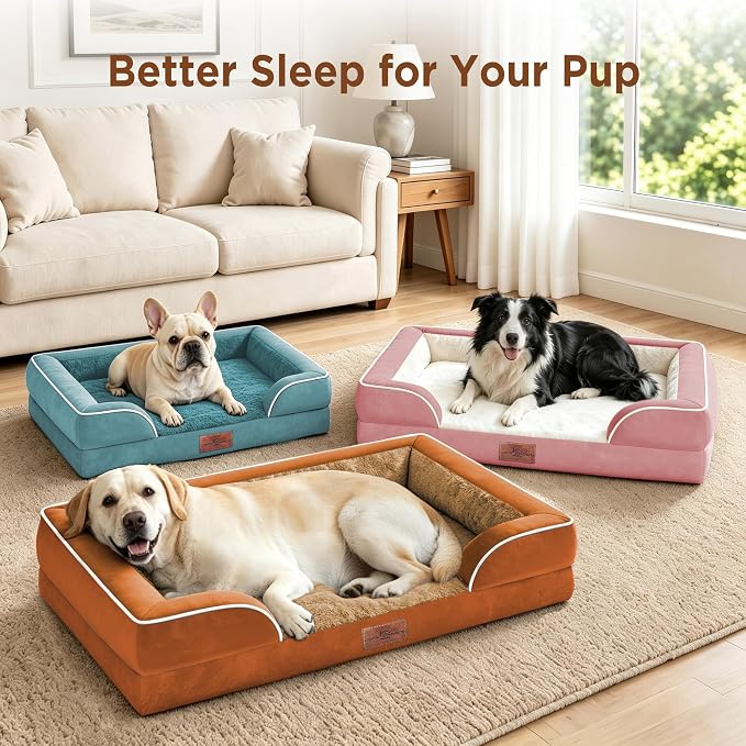 Comfort Expression Waterproof Orthopedic Dog Beds for Extra Large Dog | Supportive Egg Crate Foam XL Dog Bed with Removable Bolster, Dog Couch with Washable Cover & Non-Slip Bottom, 45x35 Inch
