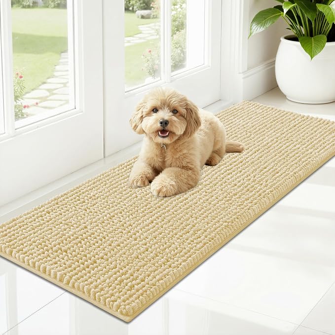 OLANLY Dog Door Mat for Muddy Paws 47x17, Extra Absorbent Chenille Mud Mat | Sand, Absorbs Moisture and Dirt, Non-Slip Machine Washable Doormat, Quick-Drying Indoor Entryway Floor Mat for Dogs