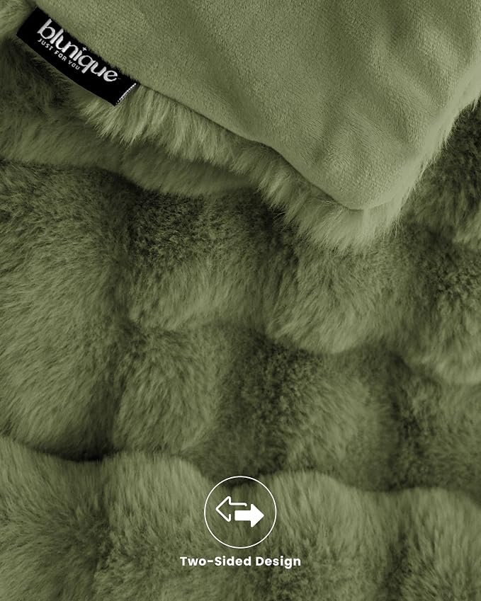 Ultra Soft Cozy Faux Fur Throw Blanket, Fuzzy Plush Thick Bubble Blanket, Oversize Luxury Fluffy Blanket for Couch, Sofa, Bedroom, and Living Room,50x60 Inches,Green