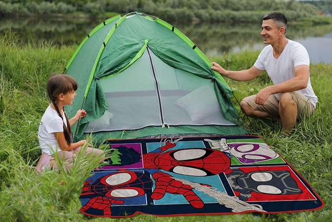 Sunny Side Up Marvel Spidey & His Amazing Friends Plush Travel Throw Blanket - Measures 40 x 50 Inches - Super Soft & Cozy Travel Accessories Features Miles Morales & Ghost Spider Gwen