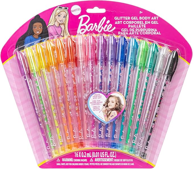 Barbie 16 Piece Glitter Pen Body Art Set, Glittery and Bright Colors, Ages 3 by Townley Girl