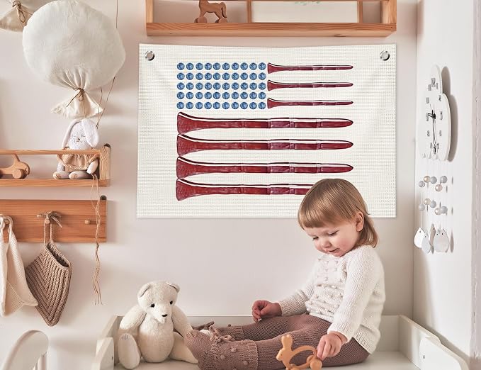 Vintage Sports Wall Decor, Golf Balls American Flag Canvas Banner Wall Art Decorations for Kids Boys Room Nursery Bedroom Playroom, 30x20 in