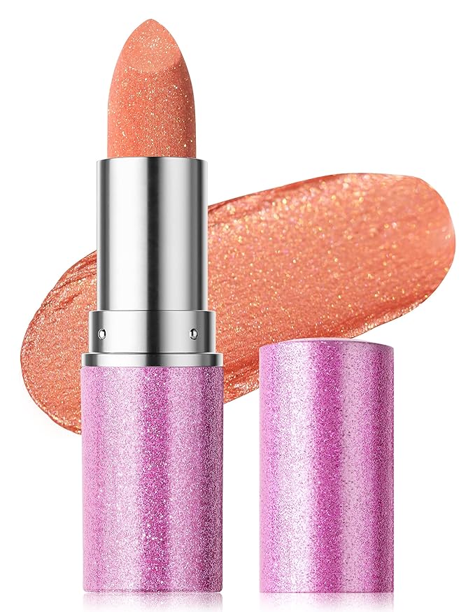 Erinde Glitter Shine Lipstick, Pearl Diamond Shimmery Creamy Lipcolor, Hydrating Glimmer Finish Lipsticks with Creamy Texture, Long Lasting High Pigmented Metallic Lip Stick Lip Stain, 01 Champagne