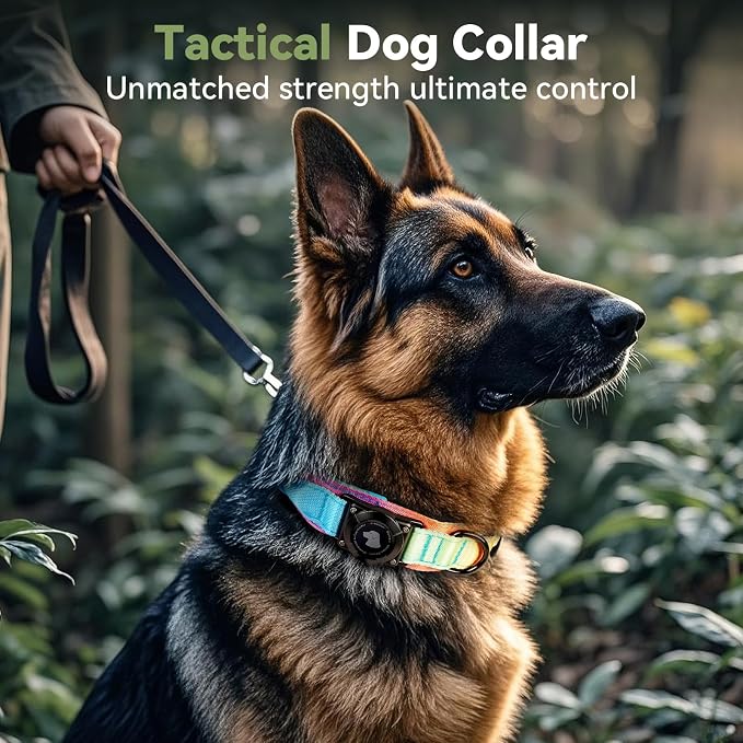 2026 Upgrade Waterproof Tactical AirTag Dog Collar, Built in AirTag Holder | Comfortable Control Handle, Quick Release Metal Buckle, Durable 1000D Nylon, For Medium to Large Dogs, Pastel lcing,L