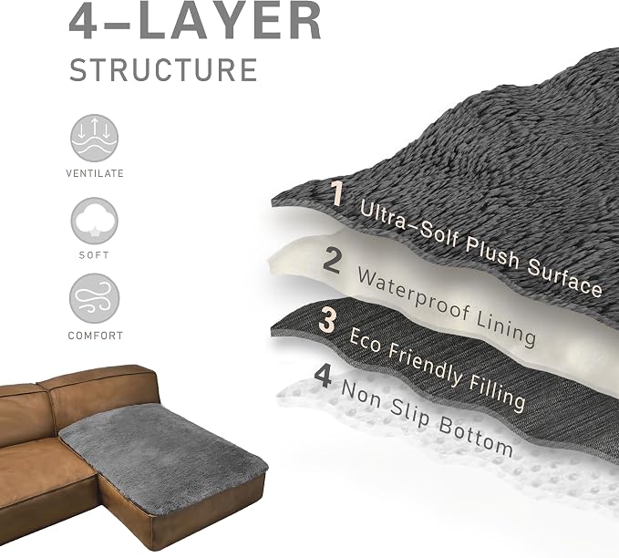 Dogs/Cats Bed Mats, Dog Pad Washable Removable Couch Cover with Anti-Slip Back, Plush Long Fur Mat, Perfect for Small, Medium and Large Dogs.(Dark Gray, 40"x50")