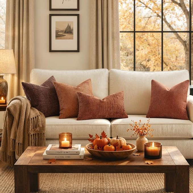 MIULEE Fall Decorative Rust Couch Throw Pillow Covers 20x20 Inch 2 Pack | Modern Boho Accent, Soft Chenille Pillow Covers, Farmhouse Cushion Cases for Home Decor Bed Sofa Living Room
