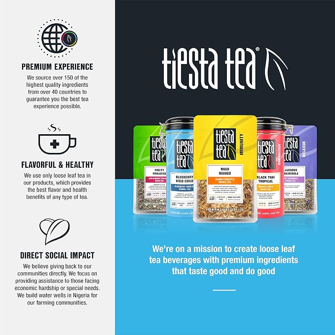 Tiesta Tea Cozy Peppermint Cocoa, Premium Loose Leaf Blends, Chocolate Peppermint Herbal Tea, Caffeine-Free, Holiday Blend, Holiday Edition, Hot or Iced Brew, Up to 25 Cups, 1.5oz Resealable Pouch