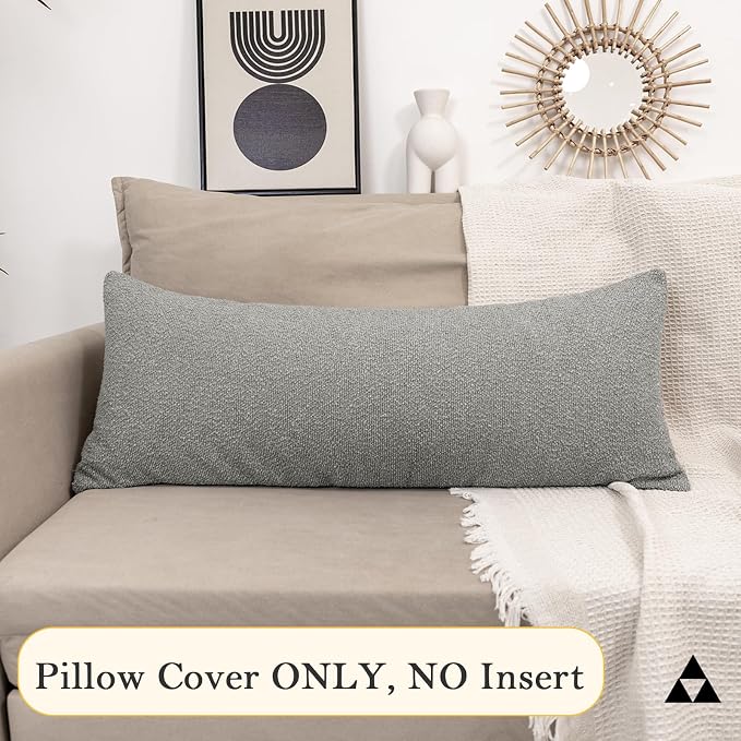 JoraLion 14x36 inch Boucle Lumbar Pillow Cover, Light Gray Woven Texture Neutral Long Pillow Cover Breathable Cushion Case for Couch Sofa Bed Living Room Home Decor (Cover Only)
