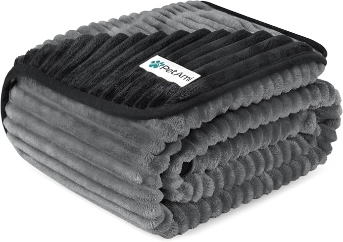 PetAmi Waterproof Dog Blanket, Leakproof Pet Blanket for Small Medium Large Cats, Soft Plush Reversible Sofa Couch Cover Protector, Washable Puppy Throw for Bed Crate, 40x60 in, Black Grey