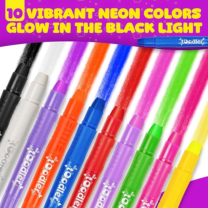10 Glow in the Dark Face Paint Sticks under UV Light, Christmas Gifts Stocking Stuffers for Kids, Washable Neon Body Paint Crayons, Mess-Free Black Light Paint for Glow Party Supplies Makeup