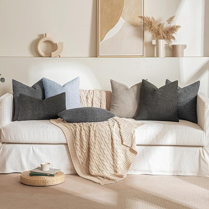 MIULEE 18x18 Decorative Lumbar Boucle Couch Pillow Covers Charcoal | Set of 2 Textured Neutral Throw Pillow Covers, Accent Solid Pillowcases, Sofa Living Room Home Decor