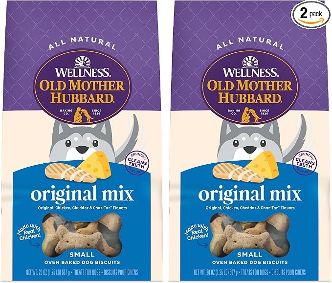 Old Mother Hubbard Wellness Classic Original Mix Dog Biscuits, Natural Training Treats, 4 Flavors, Small Size, 20 oz Bag (Pack of 2)