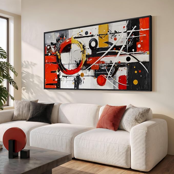 Large Framed Abstract Wall Art for Living Room, Black and White Gold Horizontal Canvas Prints Piantings Artwork for Walls, Red and Black Modern Pictures Wall Decor for Bedroom Office Entryway 30x60 In