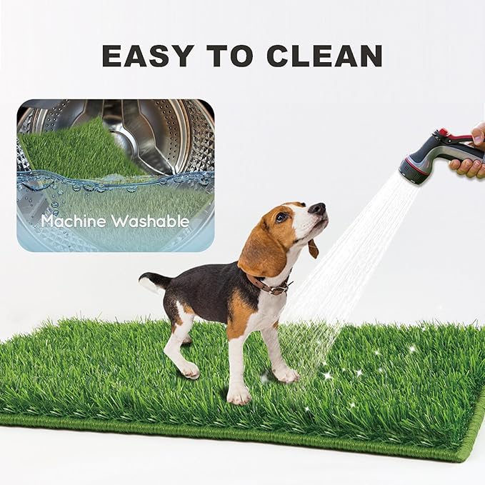 HQ4US Dog Grass Pad with Tray, Odor Free Grass Pee Pad for Dog Litter Box | Small Dog Potty Tray No Grate, Artificial Grass Fast Drainage, Hemmed Edge, Realistic, Fake Grass for Indoor Balcony