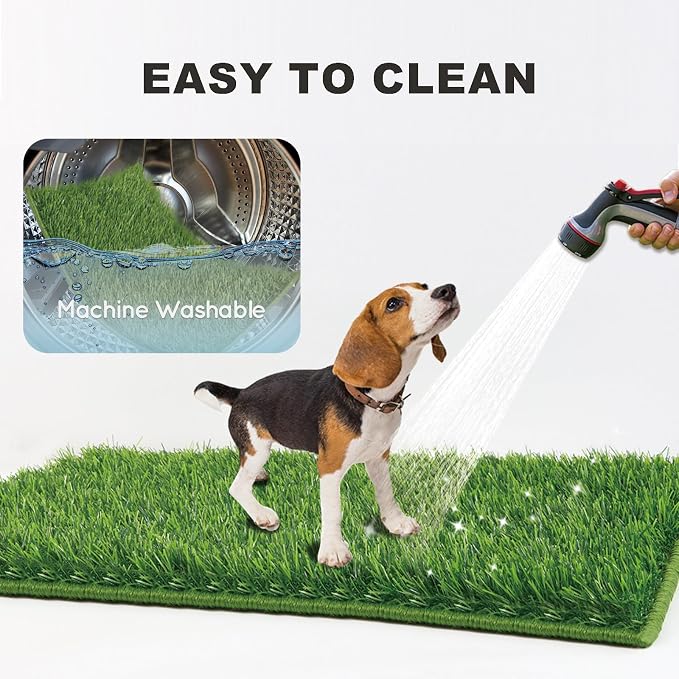 HQ4US Dog Grass Pad with Tray, Odor Free Grass Pee Pad for Dog Litter Box | Medium Dog Potty Tray with Grate, Artificial Grass Fast Drainage, Hemmed Edge, Realistic, Fake Grass for Indoor Balcony