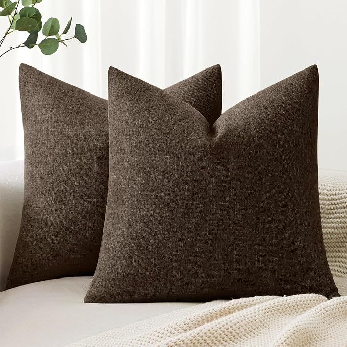 MIULEE Pack of 2 Decorative Linen Burlap Pillow Covers Farmhouse Boho Accent Pillowcases Modern Home Decor for Sofa Couch Bedroom Living Room 20x20 Inch Reddish Brown
