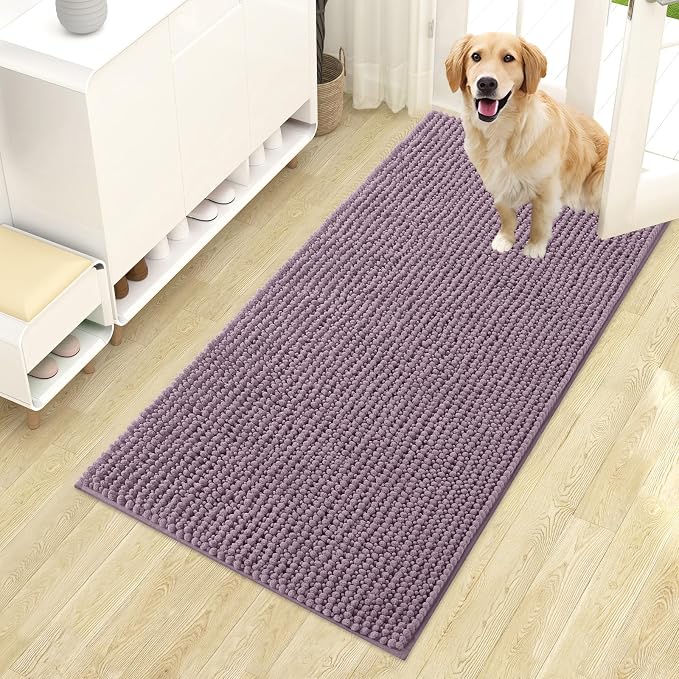 OLANLY Dog Door Mat for Muddy Paws 44x24, Extra Absorbent Chenille Mud Mat | Deep Plum, Absorbs Moisture and Dirt, Non-Slip Machine Washable Doormat, Quick-Drying Indoor Entryway Floor Mat for Dogs