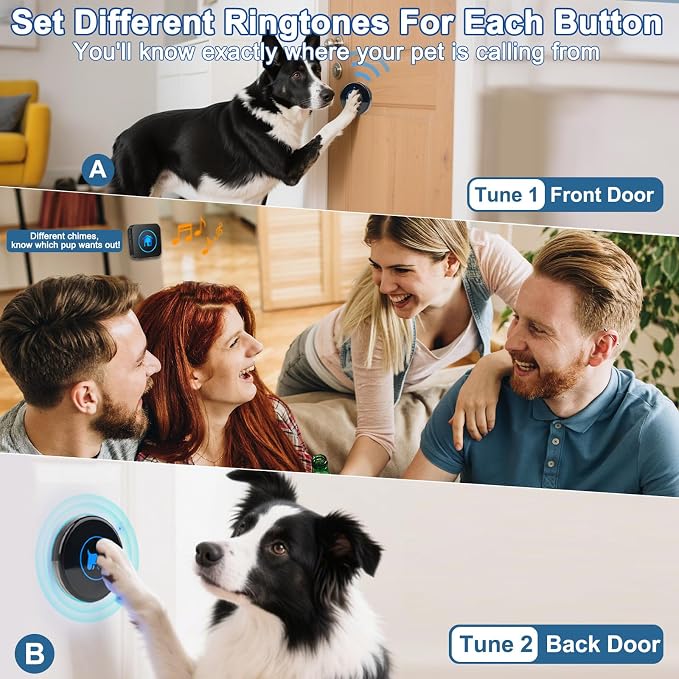 Dog Door Bell 2026 Enhanced Touch, Wireless Doggie Doorbell for Potty Training to Go Outside, IP65 Waterproof, 1000ft Range, 55 Melodies, 5 Modes & Adjustable Volume (1 Button)