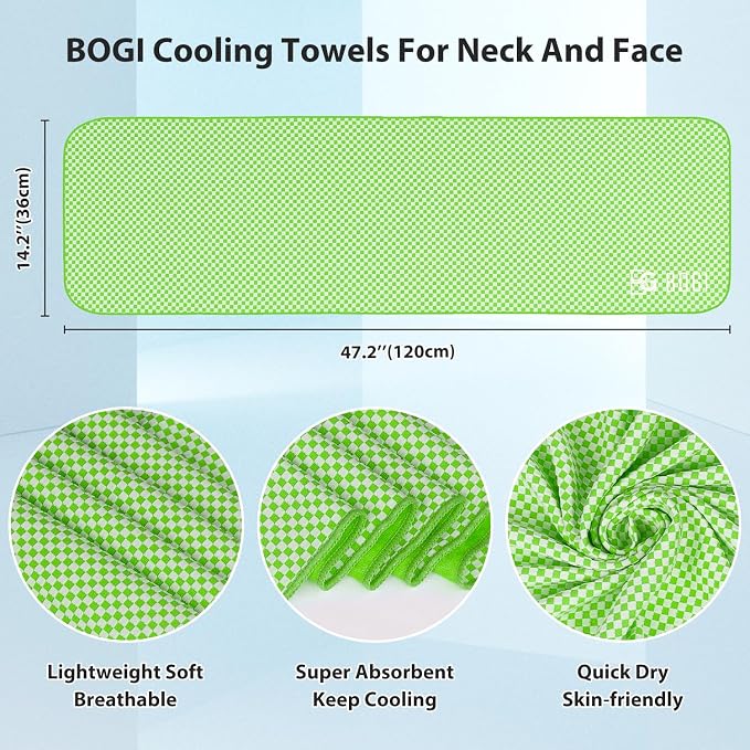 BOGI Cooling Towels for Neck and Face, Soft Breathable Cool Towel for Instant Cooling Stay Cool for Yoga, Sport, Gym, Camping, Running & More Activities