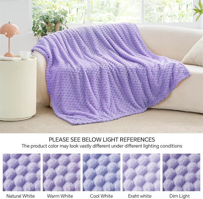 BEDELITE Lavender Large Throw Blanket for Couch, Cozy Gift for Women, 50*70 | 3D Jacquard Decorative Fleece Blanket, Super Soft Plush Throw, Cute Birthday Gift for Women & Men, Suitable for All Seasons