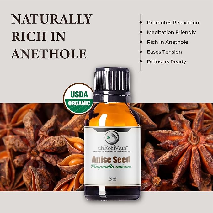 Anise Seed Organic Essential Oil - Steam Distilled Pure Pimpinella Anisum Oil for Aromatherapy, Diffusers, Soap Making, Candle Making, Cosmetic Formulations Massage DIY Personal Care - Spain - 15 ml
