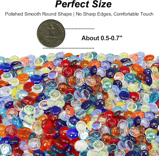Mixed Gemstone Flat Bottom Glass Beads for Vase, Aquarium & Fish Tank | Mixed Color Decorative Stone Vase Fillers for Planter, Crafts, Home Art Decoration (Colorful, 2 Pounds)