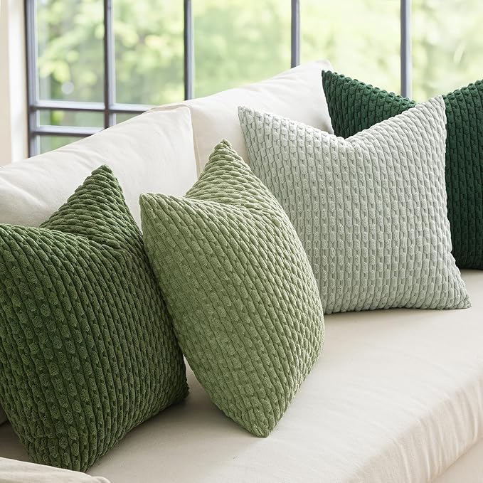 MIULEE Spring Sage Green Decorative Throw Pillow Covers for Couch Sofa Living Room Set of 4 Boho Gradient Cushion Covers Corduroy Rustic Fun Pillowcases Farmhouse Home Decor 18x18 Inch Forest Green
