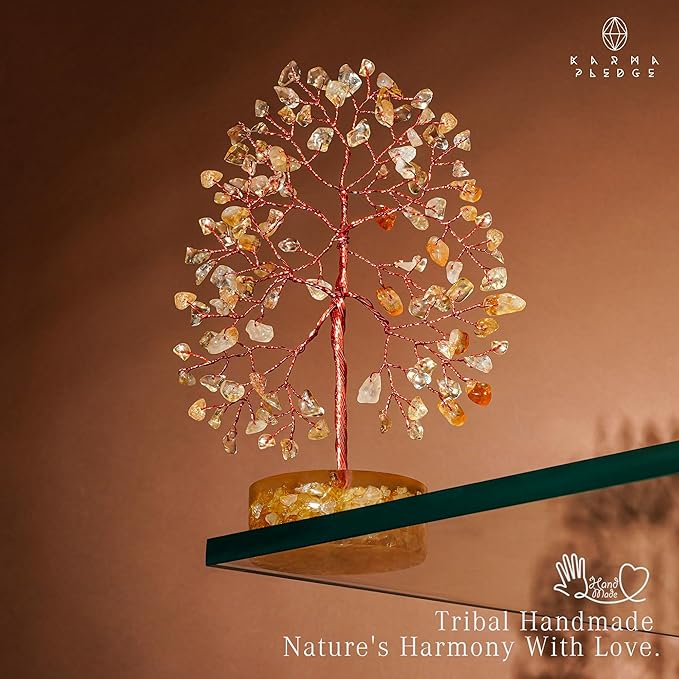 Citrine Crystal Tree of Life Birthday Gifts for Women, Men, Friends, Handmade Chakra Healing Crystals Tree for Home Office Decor, Positivity, Good Luck, Money, Unique Gifts for Her Mom, Sister, Dad