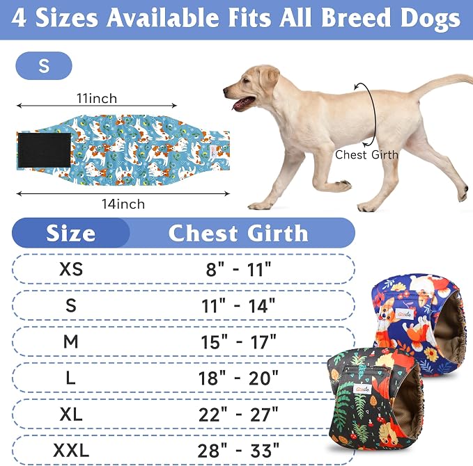 5 Pack Dog Diapers Male Reusable, Premium Belly Bands for Male Dogs, High Absorbing Dog Pee Wraps for Doggie in Incontinence or Training Flower XL