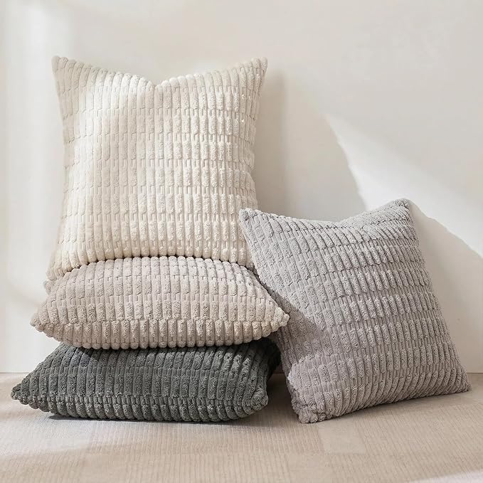 Fancy Homi 4 Packs Decorative Throw Pillow Covers for Living Room Couch Bed, Modern Farmhouse Boho Home Décor Accent Cushion Case, 12" x 12", Grey Series