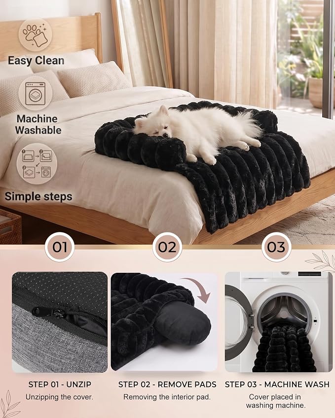 IUUI Dog Bed/Mat for Couch,Faux Rabbit Fur Pet Sofa Furniture Protector | Non-Slip&Manchine Washable,Protects Sofa from Fur & Scratches,Bubble Puff Fluffy Texture,Cozy for All Size Dogs&Cats