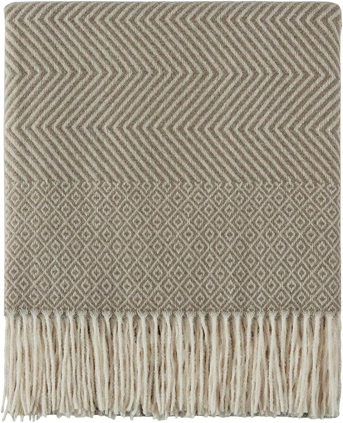 CREVENT 50"X60" Farmhouse Breathable Soft and Warm Classic Throw Blanket for Sofa Couch Bed, Faux Cashmere Home Decoration Throw with Tassles (Coffee)